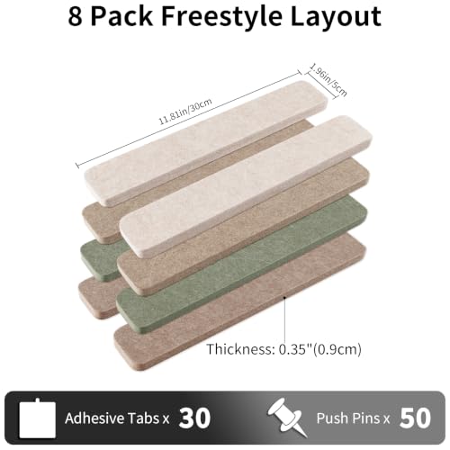 Adhesive Felt Bulletin Board Strips - 8 Pack with 50 Pins
