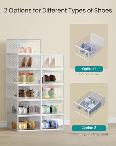 Stackable Clear Plastic Shoe Boxes (Pack of 12) - Closet Storage Organizers