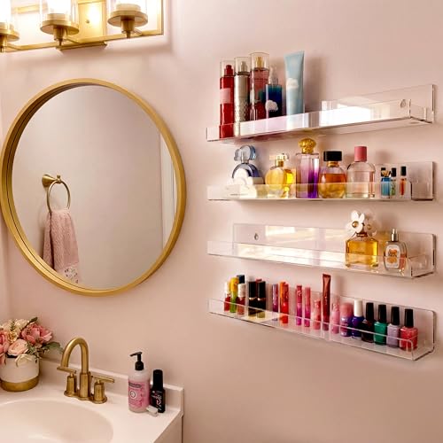 4-Pack 15-Inch Clear Acrylic Floating Wall Shelves for Books and Decor