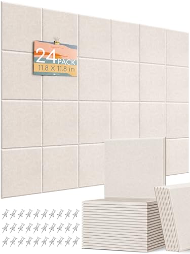 24 Pack Felt Pin Board Tiles, 12x12 Inch Self-Adhesive Bulletin Board Set