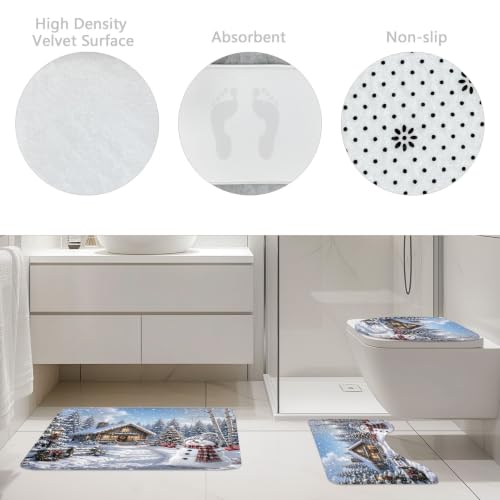 Riyidecor Christmas Snowman Bathroom Shower Curtain Set with Rugs, White, 72" x 72" - 4 Pieces