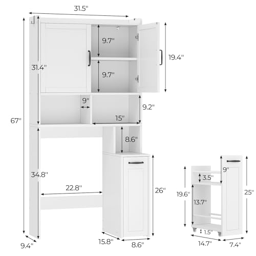 Over-the-Toilet Storage Cabinet with Adjustable Shelves and Casters
