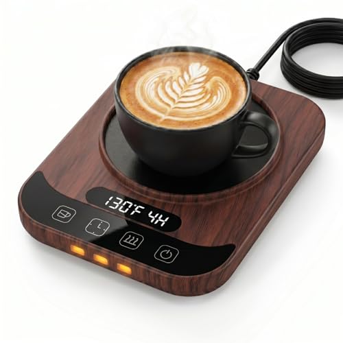 TTKXT Walnut Smart Coffee Mug Warmer with LED Display & 9 Temp Settings