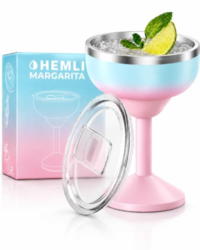 Hemli Insulated Margarita Glass Tumbler with Lid - Green Pink, Keeps Drinks Cold 12 Hours