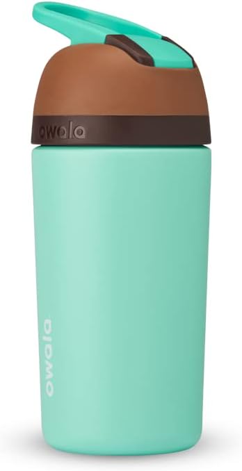 Owala Kids Insulated Stainless Steel Water Bottle - 14-Ounce with Straw & Locking Lid | Brown/Teal