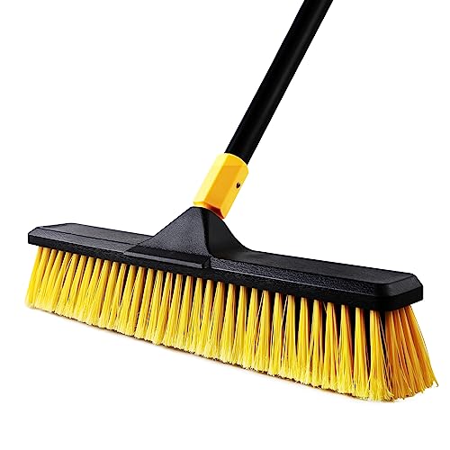18-Inch Heavy Duty Outdoor Push Broom with Stiff Bristles & Long Handle