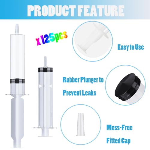 Euoloar 125 Pack 10ml Reusable BPA-Free Syringes for Party Desserts, Jelly & Pudding - Halloween, Christmas, Birthday Supplies