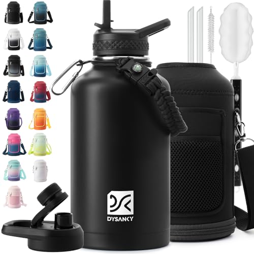 64 oz Insulated Stainless Steel Water Bottle - Half Gallon Sports Jug with Straw