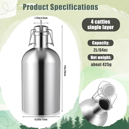 64 oz Stainless Steel Beer Growler, Leak Proof Half Gallon Travel Bottle