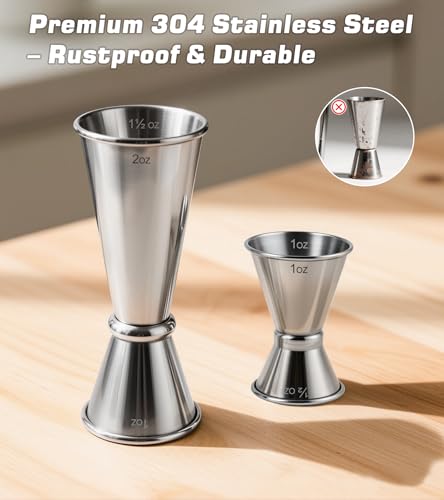 2-Pack Stainless Steel Japanese Style Cocktail Jiggers – Dual Measuring Cups