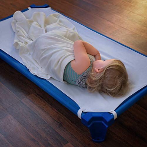 Stackable Toddler Daycare Cots with Sheets, 40-Inch, Blue, 6-Pack