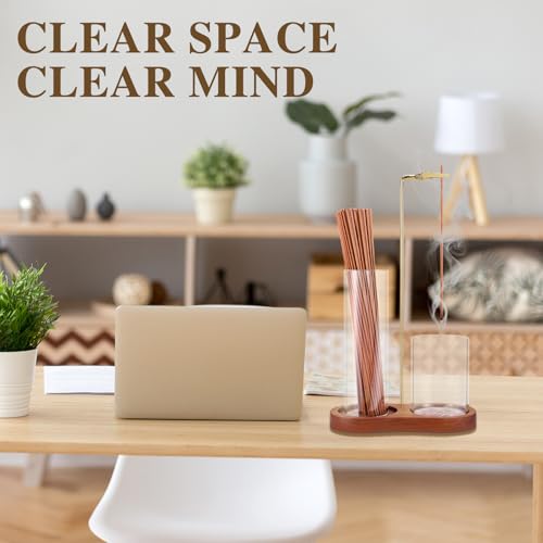 2-in-1 Wooden Incense Holder with Glass Ash Catcher for Sticks