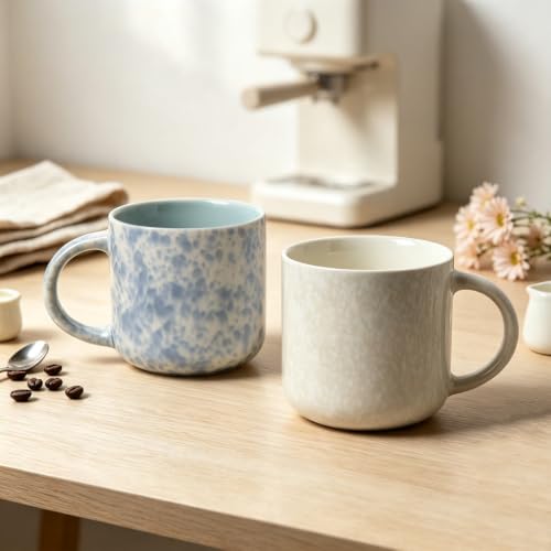 MONITO Colorful 12oz Ceramic Coffee Mug Set of 4 - Unique Glazed Handle Cups