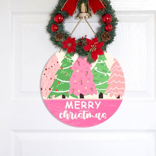 ZODGMED P6 Christmas Merry Christmas Sign for Front Door Porch Home Decor, 10.2x10.2 Inch Wooden Hanging Holiday Sign
