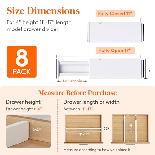 Adjustable Drawer Dividers 8 Pack Expandable Plastic Separators