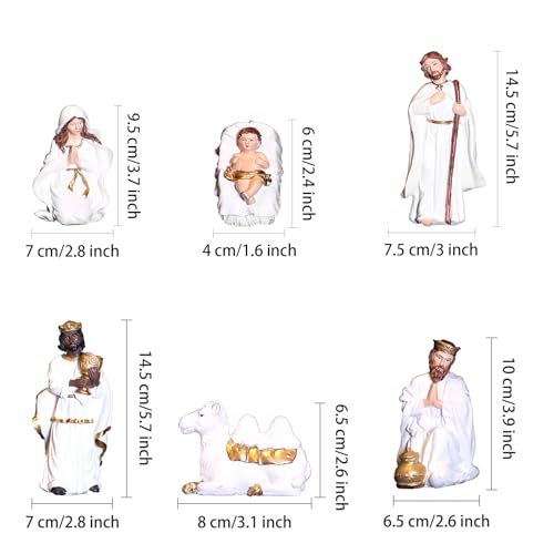 12-Piece Nativity Scene Set for Christmas - Holy Family & Stable Figures, 6 Inch Resin Decorations