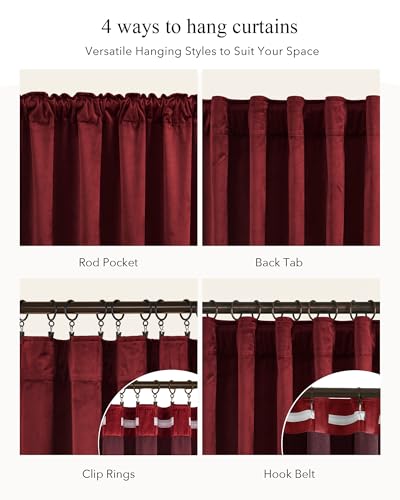 StangH Red Velvet Curtains 52x90 Inches, Set of 2 - Burgundy Red Christmas Decor