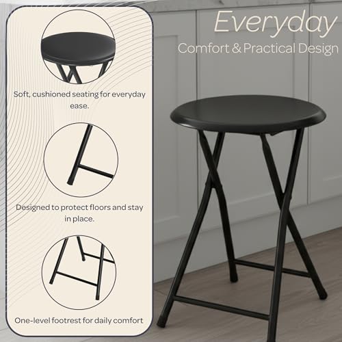 18-Inch Portable Folding Stool with Padded Seat, Black Steel Counter Stool