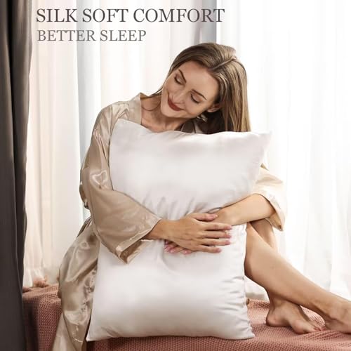 22 Momme 100% Mulberry Silk Pillowcase - Queen Size, Ivory White
