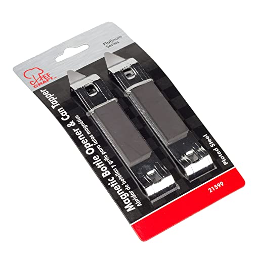 Chef Craft Select Iron Plated Bottle Opener & Can Tapper Set - 4.5 Inch Gray, Pack of 2, Magnetic, Camping & Travel