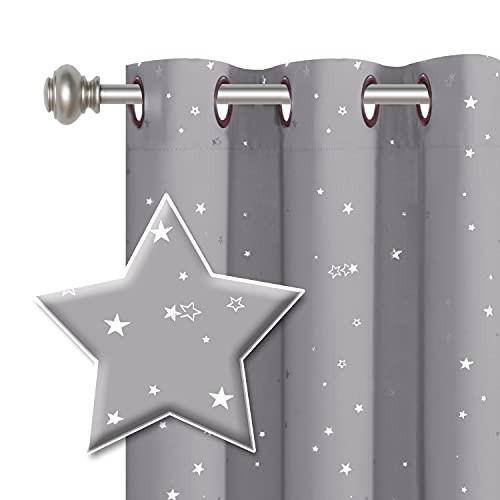 Star Pattern Blackout Curtains - Thermal Insulated Grommet Drapes, 52x63