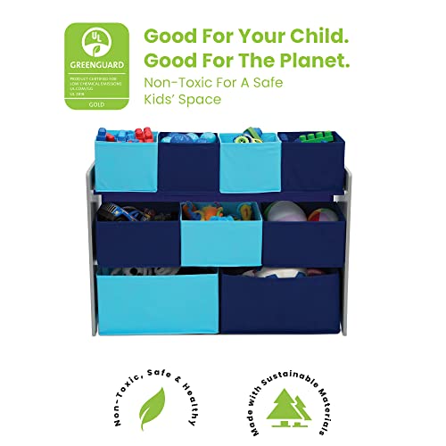 Deluxe Multi-Bin Kids Toy Organizer with 9 Fabric Bins - Grey & Blue