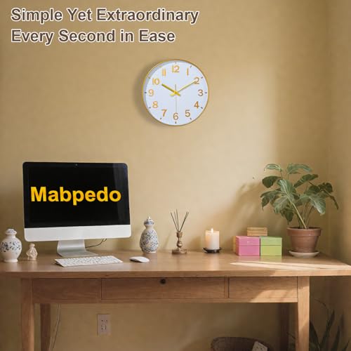 8-Inch Silent Gold Wall Clock, Non-Ticking Minimalist Analog Clock for Home