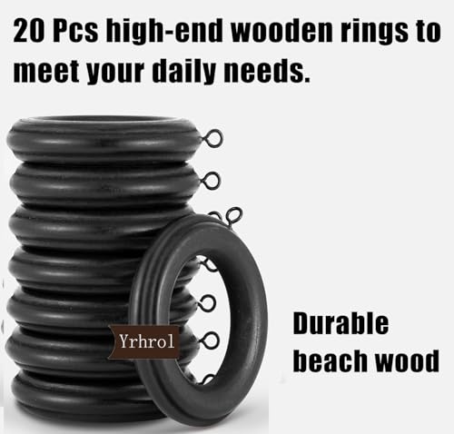 20 Pack Beech Wood Curtain Rings, 1.8-Inch Interior Diameter for Drapery