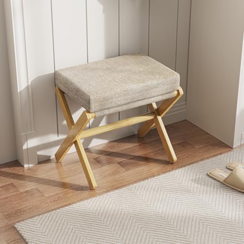 Foldable Bamboo Foot Stool Ottoman with Thick Foam Cushion