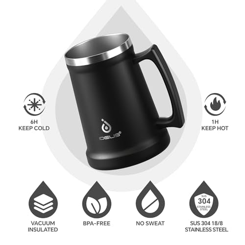 34oz Insulated Stainless Steel Beer Stein with Large Handle