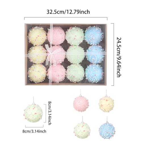 Pastel Glitter Foam Christmas Ornaments 12-Piece Set, Shatterproof Balls in Pink, Blue, Yellow & Mint