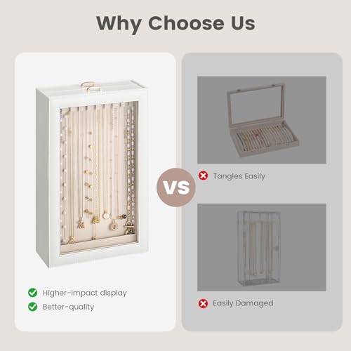 2-Layer Necklace Organizer Box with Clear Window and Velvet Lining
