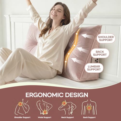 Wedge Headboard Pillow for Back Support with Removable Velvet Cover