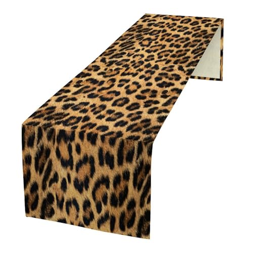 Moderw Leopard Skin Print Table Runner 13x90in Black Brown Safari Wildlife Decor
