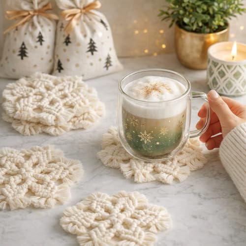 Handwoven Macrame Snowflake Coasters and Ornaments - Set of 6