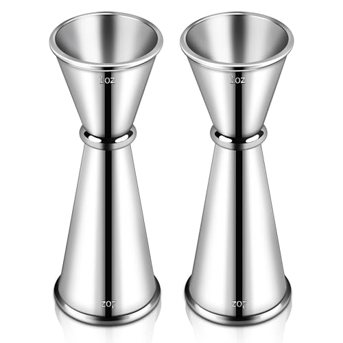 TaShow 2 Pcs Stainless Steel Double Jigger Set 1oz/2oz Bartending Tools (Normal)