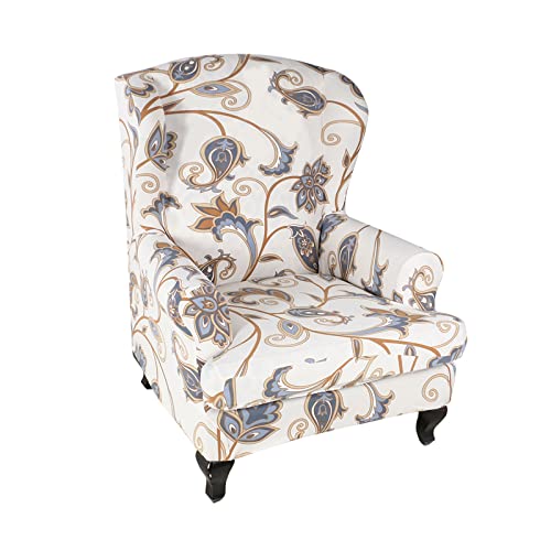 Stretch Wingback Chair Cover Slipcovers - 2 Piece Non-Slip Furniture Protector