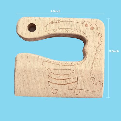 2 Pack Wooden Dinosaur Kitchen Knives for Kids Safe Fruit Cutting
