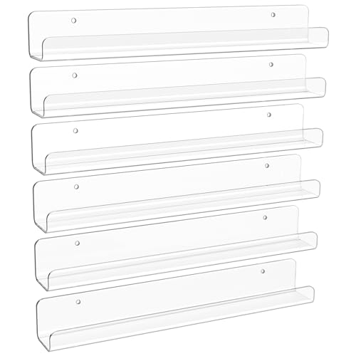 12-Inch Clear Acrylic Floating Shelves - 6-Piece Wall Mount Display Set