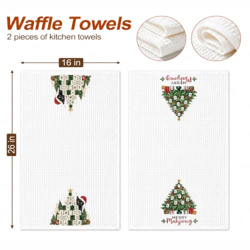 Santa Cat Mahjong Kitchen Towels Set of 2 - Christmas Dish Hand Towels 16 x 24 Inches
