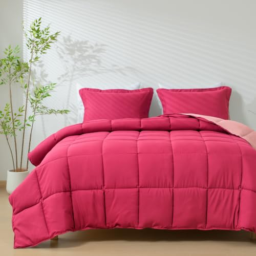 Full Size Hot Pink Bedding Comforter Set | Reversible & Soft