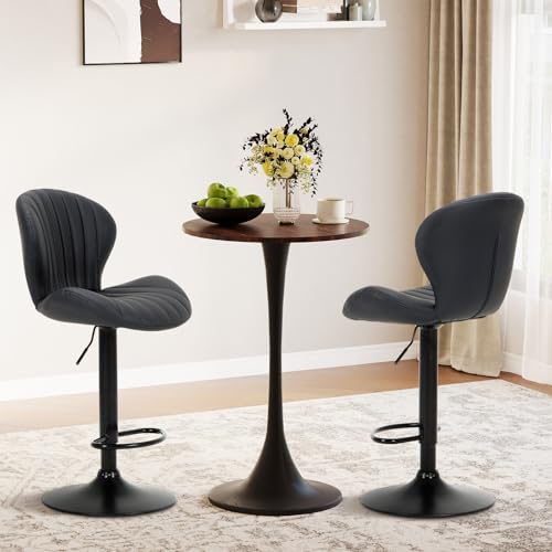 Adjustable Swivel Bar Stools, Set of 3, Upholstered Faux Leather Bar Chairs