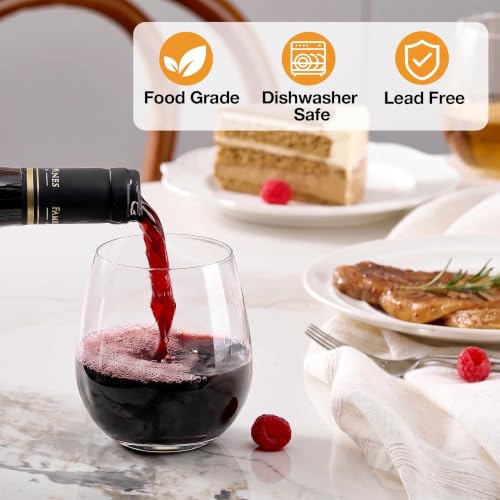 Stemless Wine Glasses Set of 6, 17 Ounce Lead-Free Crystal Clear Glassware