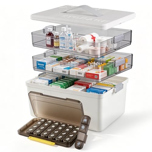 3-Tier Medicine Storage Box with 7-Day Pill Organizer & Handle