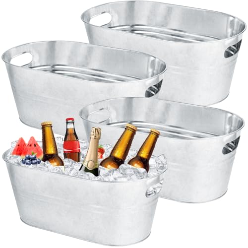 Galvanized Metal Ice Buckets, 4-Gallon Beverage Tubs with Handles (4 Pack)