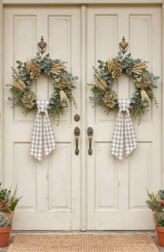Brown Buffalo Check Wreath Sash 2-Pack - 5.12 x 54 Inch Farmhouse Plaid Ribbons