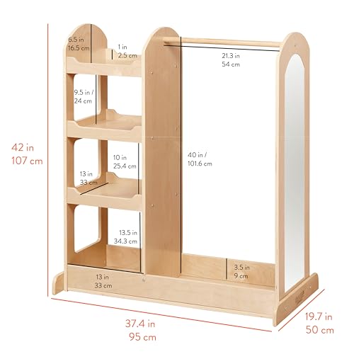 Double-Sided Kids Dress-Up Center with Mirror and Storage Rack