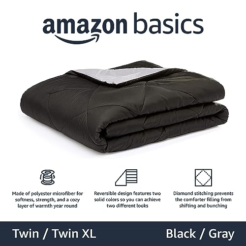 Reversible All-Season Microfiber Comforter Blanket, Twin/Twin XL, Black/Grey