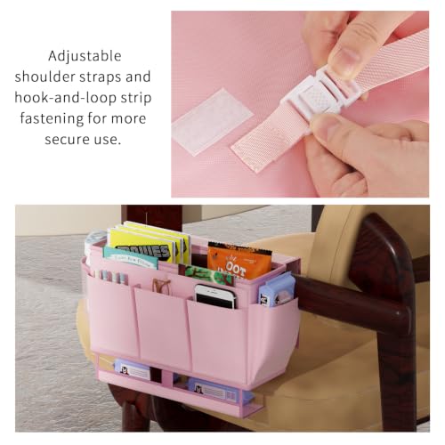 Bedside Caddy Organizer with 11 Pockets and Power Strip Holder, Pink