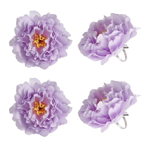 Kalopro Purple Faux Peony Napkin Ring Set of 4 Wedding Table Decor